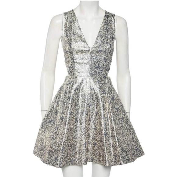 Alice + Olivia Varita Metallic Jacquard Cut Out Fit Flare Dress - Picture 3 of 13